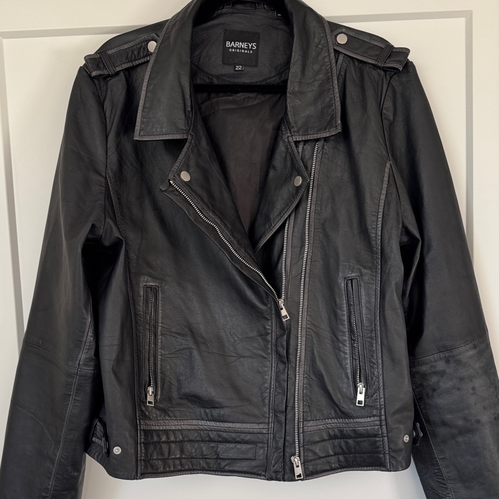 Barneys Originals Classic Black Leather Moto Jacket - Picture 7 of 17